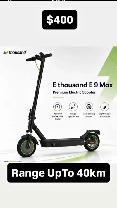 Experience the freedom of city travel with this brand-new E Thousand E 9 Max premium electric scoote...