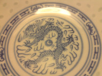 VTG Jingdezhen China Rice Grain Blue White Dragon Porcelain 8" B