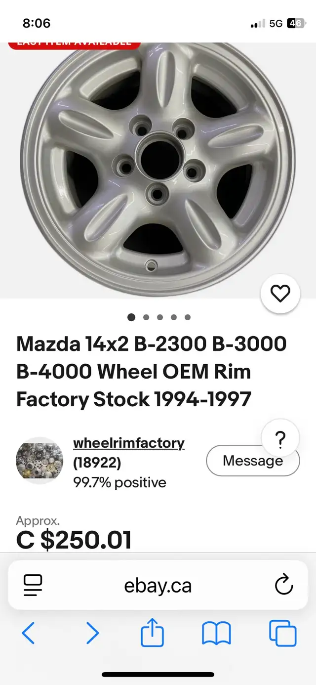 Full set of 1994 Mazda B/Ford Ranger pickup wheels alloy 14X6” ” in Tires & Rims in Oakville / Halton Region - Image 8