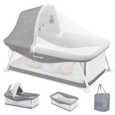 Brand new. 840452638440 Foldable Newborn Bassinet Baby Bed Infant Crib with Padded Mattress, Canopy,...