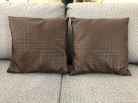 PAIR OF  BROWN  FAUX  LEATHER THROW CUSHIONSS