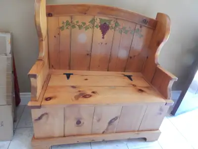 Nice looking Hall Entry Seat with storage. 40" high x 39" wide x 20" deep.