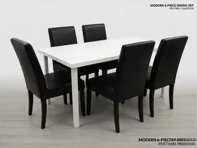 6-Piece Dining Set White Table & 5 Dark Brown Leather Chairs) – , View more