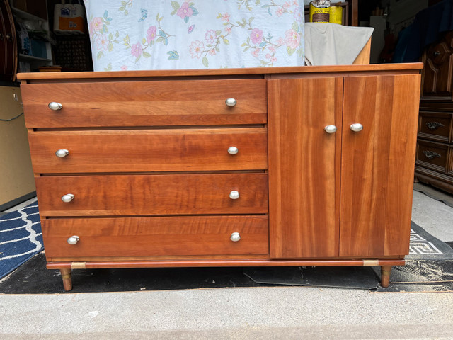 Mid-Century Dresser- 4-Drawer & Cabinet, Solid Wood, Walnut in Dressers & Wardrobes in Mississauga / Peel Region