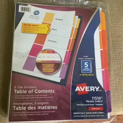 NEW Pack of 6-Sets Avery Ready 5-Tab Index Dividers, View more
