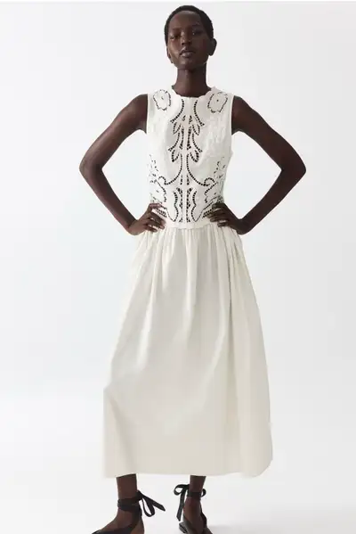 H&M Linen-Blend Dress with Embroidery 1332787001, View more