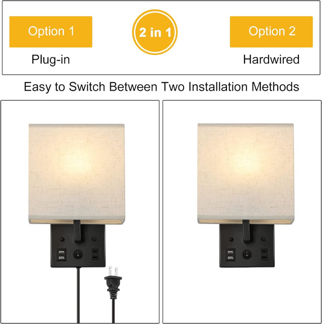 Plug in Wall Sconces with USB and AC Outlet (NEW) in Indoor Lighting & Fans in Edmonton - Image 4