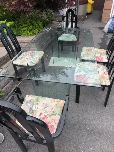 Glass table set with 5 chairs, View more