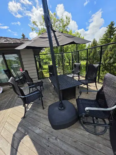 Premium Patio Set 6 Chairs, Fire Table & Umbrella, View more