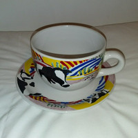 Vintage 90s Holstein Cow Farm Theme Soup Bowl Mug & Plate Set