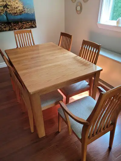 Dining table with 6 chairs and hutch, View more