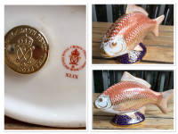 INTAGE Crown Derby Imari porcelain hand enameled koi fish w/gold