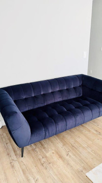 Navy blue velvet love seat sofa