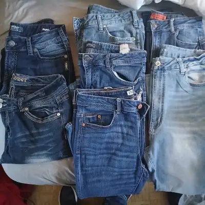Silver jeans and jean shorts, wax, buffallo, zara, american eagle jeans candy couture fila, adidas,...