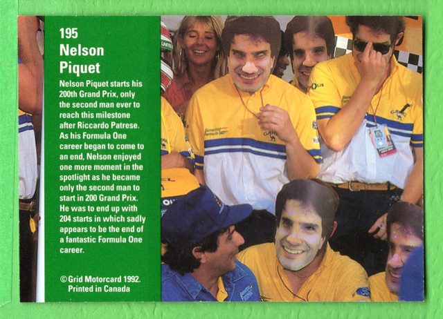 Nelson Piquet 1992 Grid Motorcard Formula 1 #195 Benetton dans Art et objets de collection  à Thetford Mines - Image 2