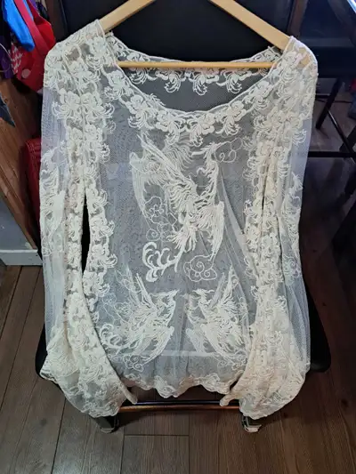 Cream Lace Mesh Top, View more