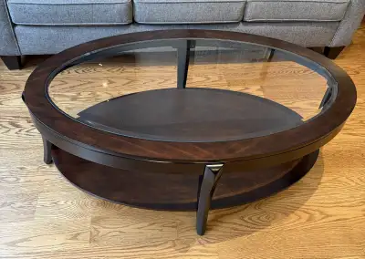 Wood coffee table with glass top, View more