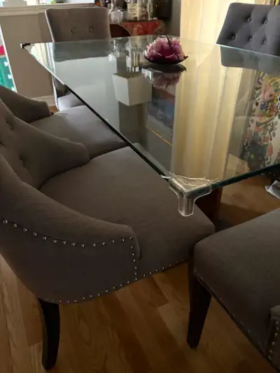 glass top dinning table with chairs , View more