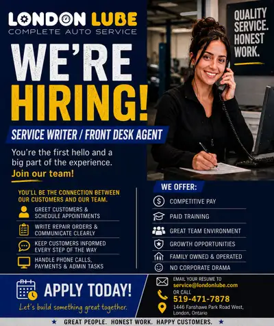 service writer / front desk agent, View more