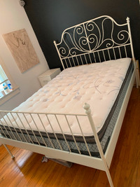 Queen Bed Frame - White Metal Vintage Style (LEIRVIK from IKEA)