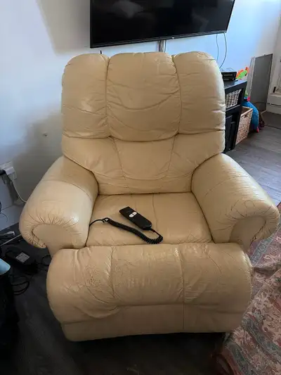 Cream Leather Power Recliner Chair, View more