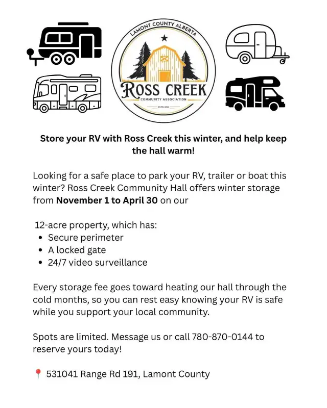 Winter Storage – Ross Creek Community Hall – $200/Season