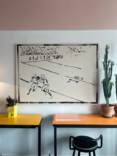 Large Minimal Football Painting on Cotton Canvas (44 x 60 in), View more
