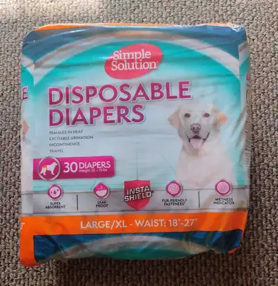 Disposable dog diapers. XL 25 remaining diapers. 5 used from the package