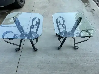 2 GLASS END TABLES, View more
