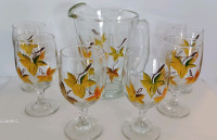 Hand painted pitcher and 6 goblets