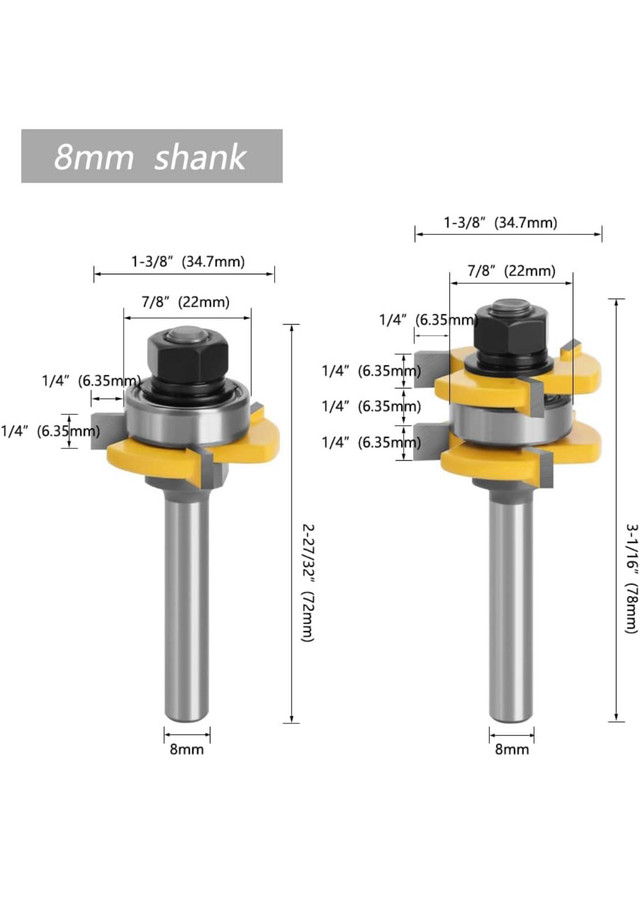 2pcs 8mm Shank Joint Assemble Router Bits Tongue Groove  in Power Tools in Mississauga / Peel Region - Image 2