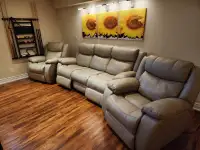 Leather 3-seat electrical reclining sofa + 2 reclining armchairs