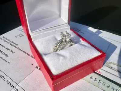 #757 - 14kt White Gold, 1.55ct Oval Diamond Wedding Set, Size 5, View more
