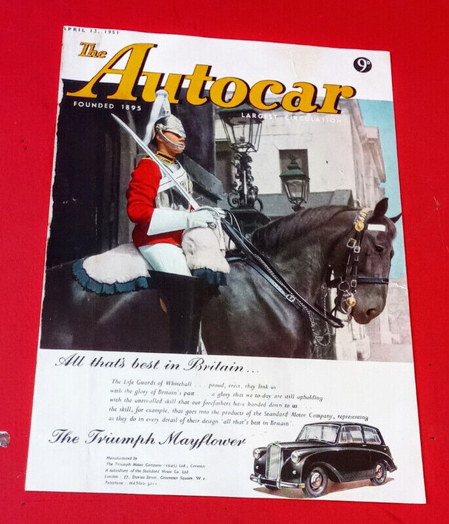 1952 BRITISH AUTOCAR COVER WITH TRIUMPH MAYFLOWER RETRO AD dans Art et objets de collection  à Ville de Montréal