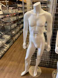 GLOSSY WHITE, FIBERGLASS MALE MANNEQUIN WITHOUT HEAD