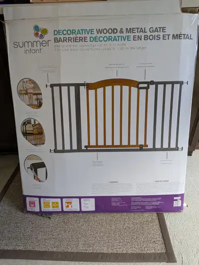 Decorative Wooden and Metal gate. Designed for openings up to 5 feet wide with 4 pressure mounts to...