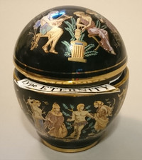 Vintage French Hydrating Perfume BlackPorcelain Jar Greek Design