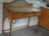 Wicker and Serving Plastic Table on Wheels
