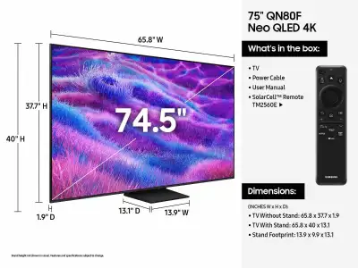 QLED-TV-75"SAMSUNG-UHD 4K-SMART-75q80-INBOX-waranty-$1099-NO TAX, View more