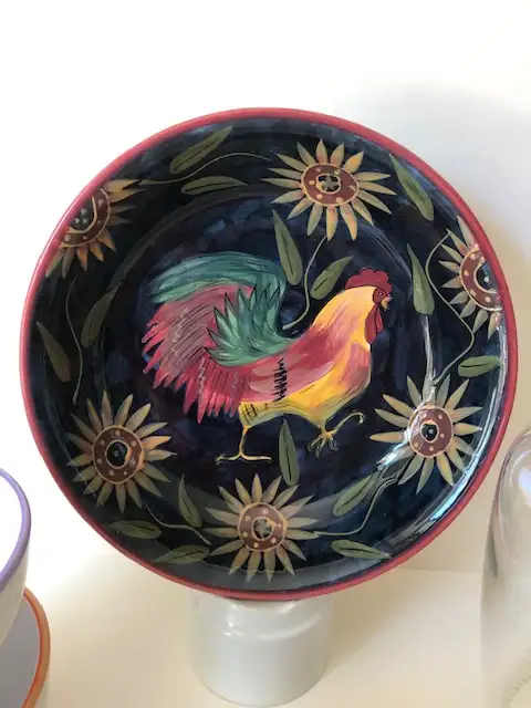 6 pcs. Hand Painted Fruit Bowls + Rooster Plate + Lg Glass Jar63234526658177121