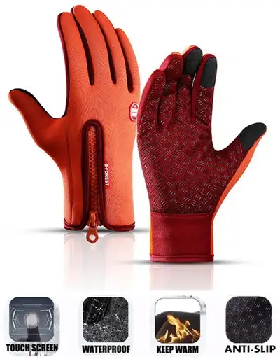 B-FOREST Touchscreen Zipper Winter Gloves (Orange, Size S/M/L), View more