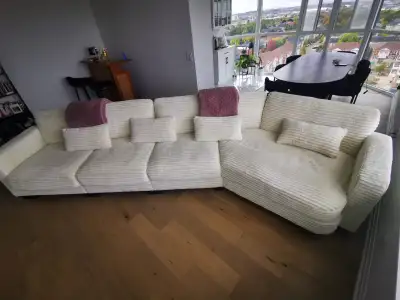Curved Corduroy Sectional - Beige, View more