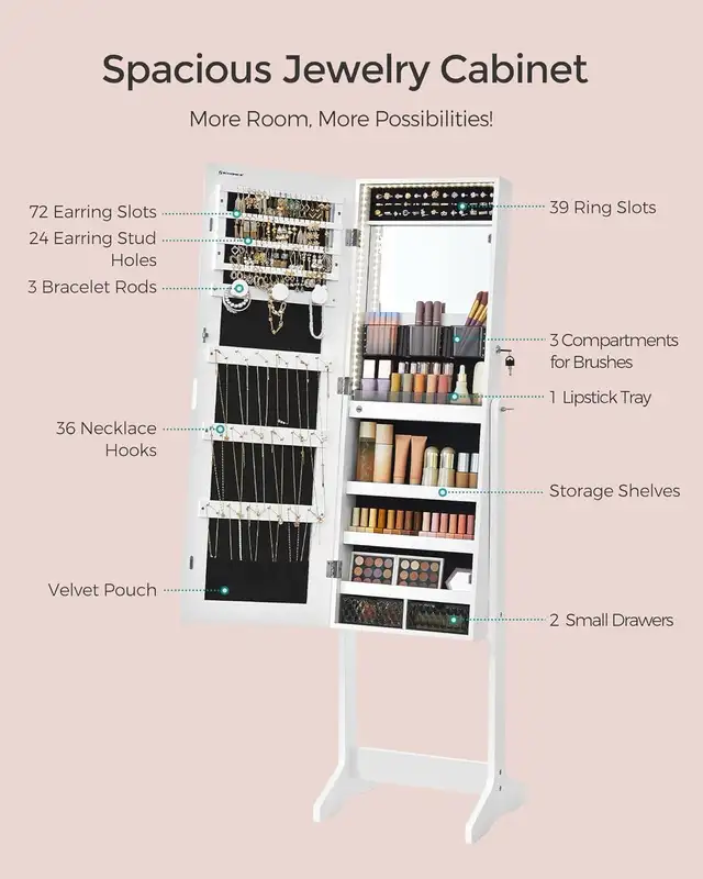 Mirror Jewelry Cabinet Standing Armoire Organizer, Jewelry Stora in Storage & Organization in Markham / York Region - Image 6