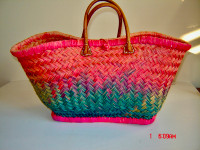 Vintage Very Colourful Woven Straw Marketplace/Beach/Tote Bag