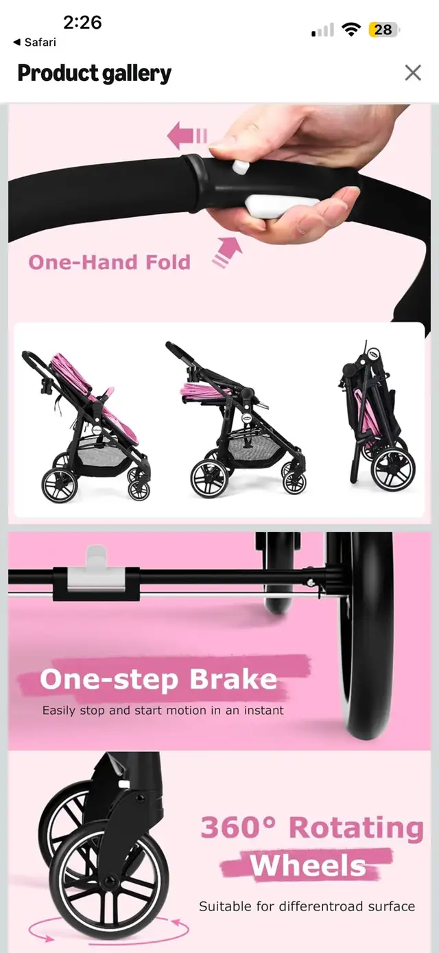 pink baby stroller in Strollers, Carriers & Car Seats in Mississauga / Peel Region - Image 4