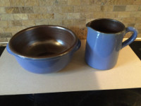 Unused Blue Earthenware Pitcher & Bowl Oven Safe Made in Germany