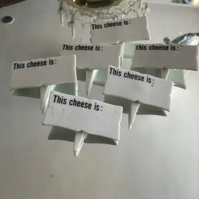 6  Porcelain Reusable Cheese Markers with wipeable Red Pencil, View more