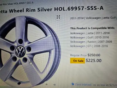 16"x6.5" 5 - 112 bolt pattern Been painted flat black over original Silver Alloy See photo for vehic...