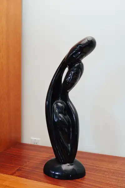 Large Midcentury Abstract Figurative Sculpture in Gloss Black, View more