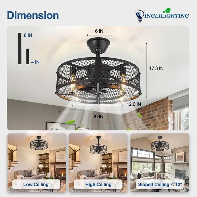 DLLT Caged Ceiling fan with light 20” in Indoor Lighting & Fans in Mississauga / Peel Region - Image 4